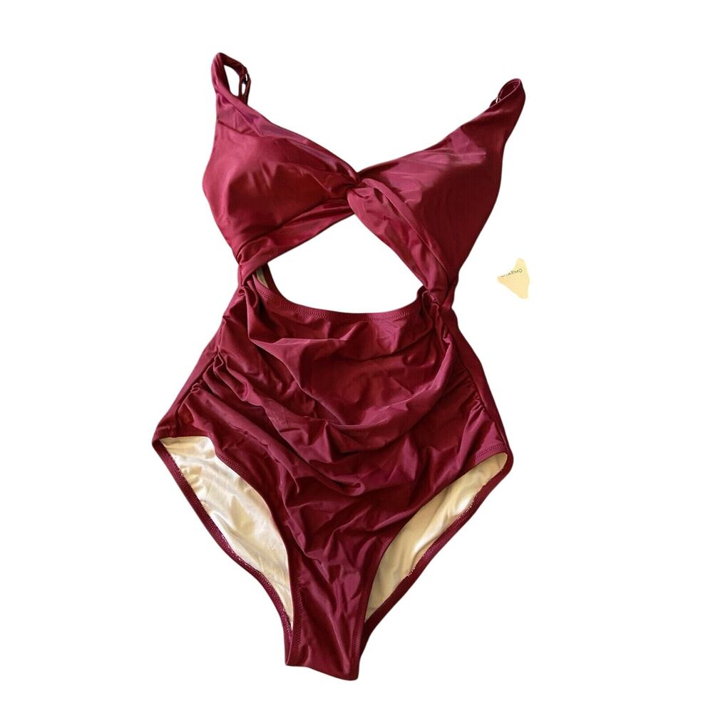 My Charmo Womens One Piece Bathing Suit Large NWT Burgundy Cut Out UPF 50+
